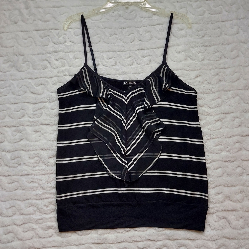 Express Black White Striped Ruffle Tank Top Size M